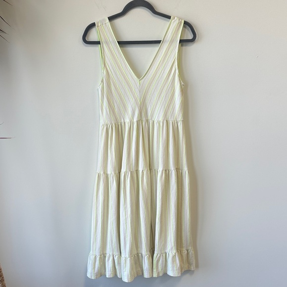 Anthropologie Sz XSP Medium Striped Tiered Cream and Yellow Midi Dress - Picture 4 of 12